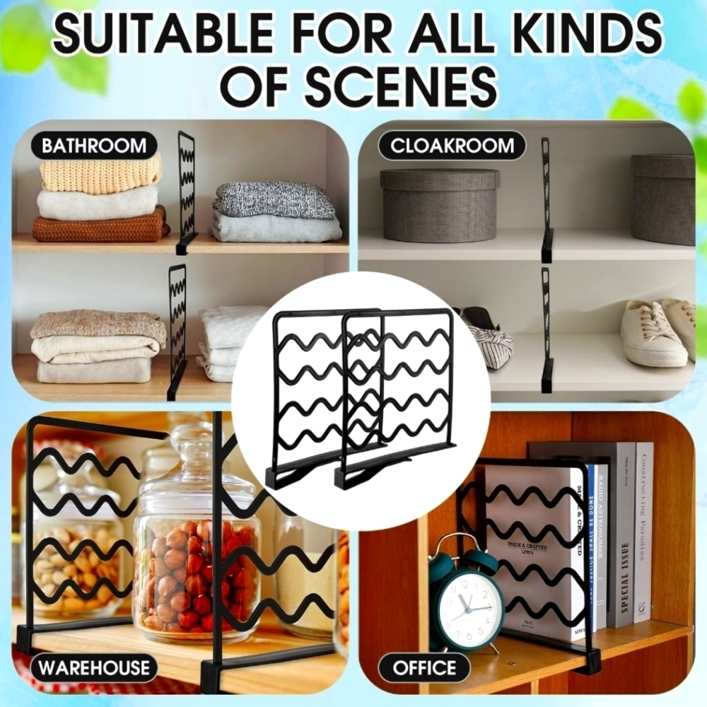 6 pc Shelf Dividers Wardrobe Cabinet Separator Scarf/Ties Hanger No Punching